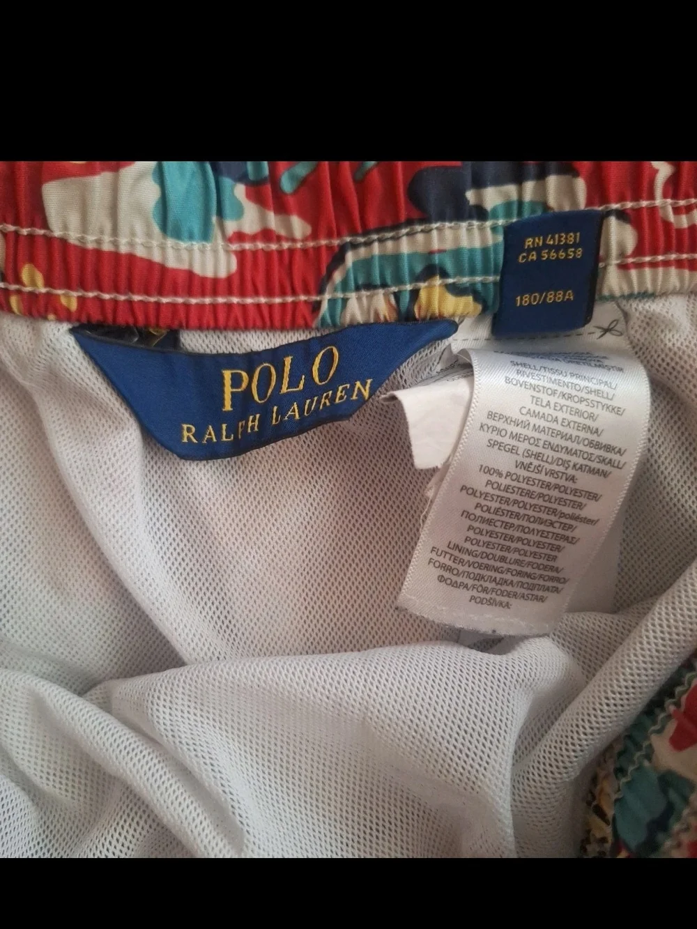 Polo Ralph Lauren Swim Trunks Mens Large Red Aloha Hawaiian Surfer Print Shorts